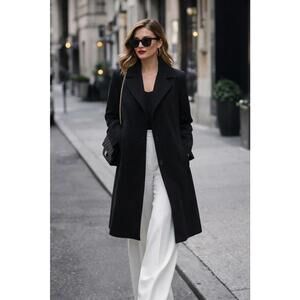 Calvin Klein Coat Womens 8 Black Wool Blend Single Breasted Mid Length Overcoat